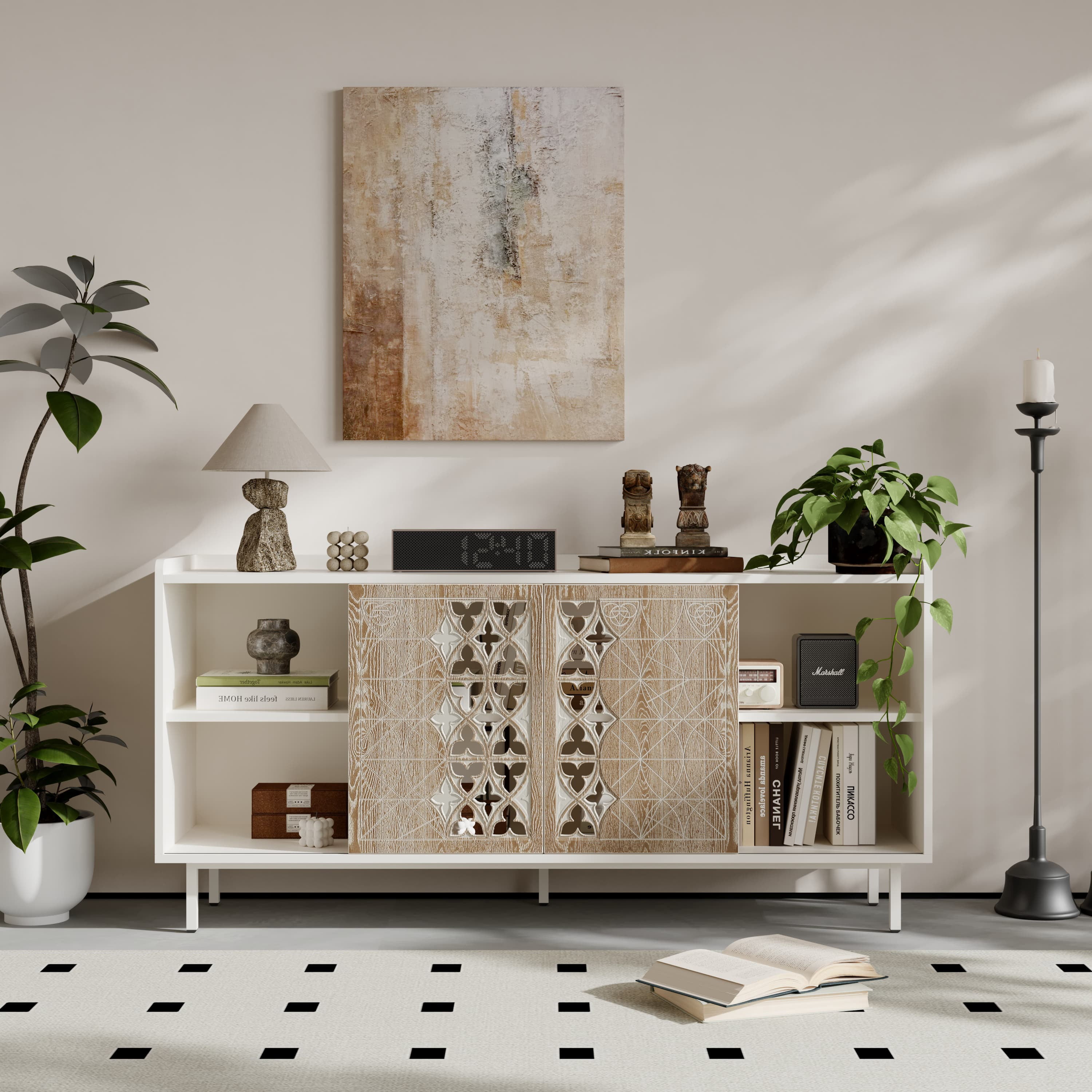 Aukfa Vintage Distressed Accent Cabinet,Rustic TV Buffet Sideboard Storage Cabinet for Living Room/Dining Room/Entryway