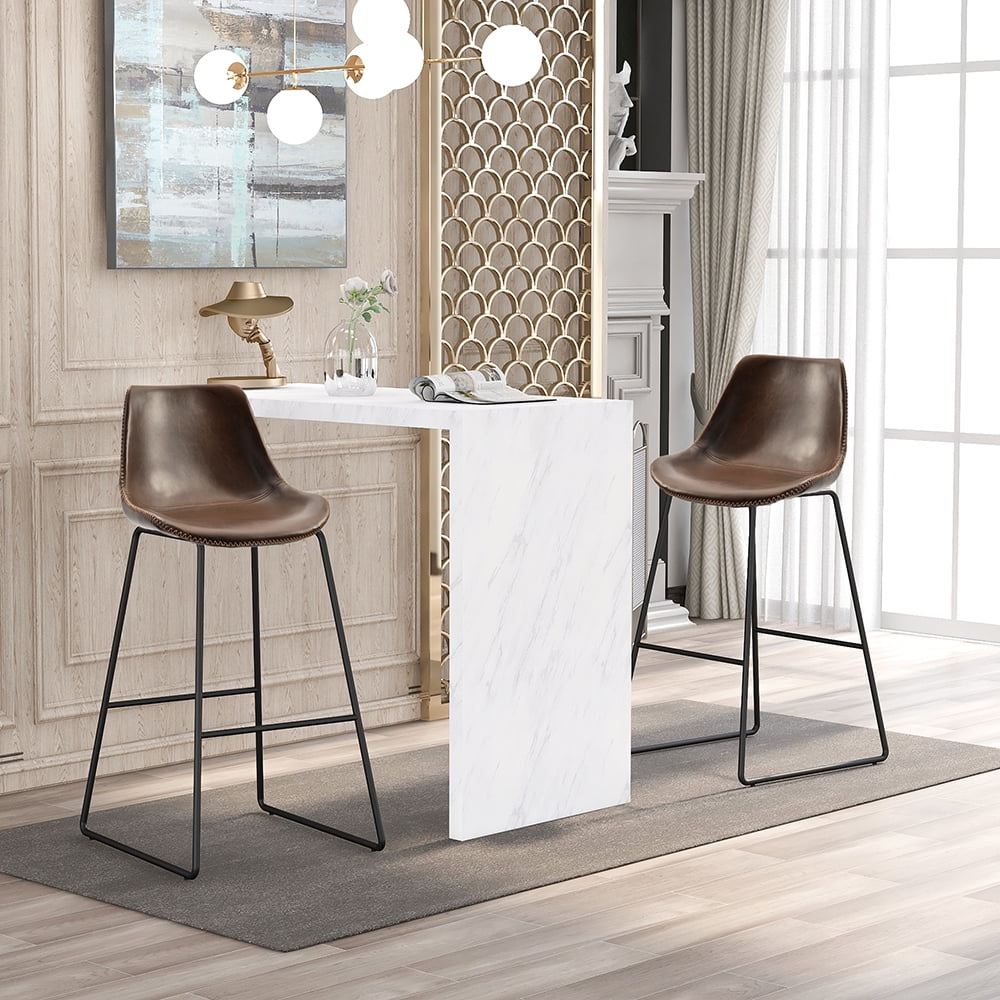 Kepooman Vintage Counter Height Leather Bar Stools with Backrest & Footrest, Set of 2, 18.8"L x 21.6"W x 42.5"H, Light Brown Kepooman Vintage Counter Height Leather Bar Stools with Backrest & Footrest, Set of 2, 18.8"L x 21.6"W x 42.5"H, Light Brown
