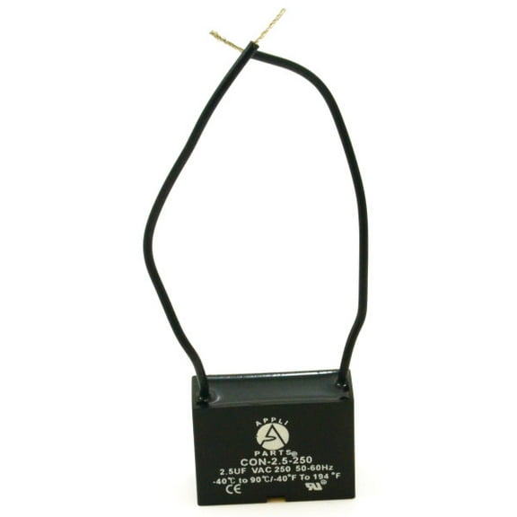 Appli Parts Fan Capacitor 2.5 mfd (microfarads) uf 250 VAC with 2 Wire Terminal Connections compatible with any brand with same capacitance 1-1/2in Width 5/8in Depth 1in Height CAP-2.5-250-2C