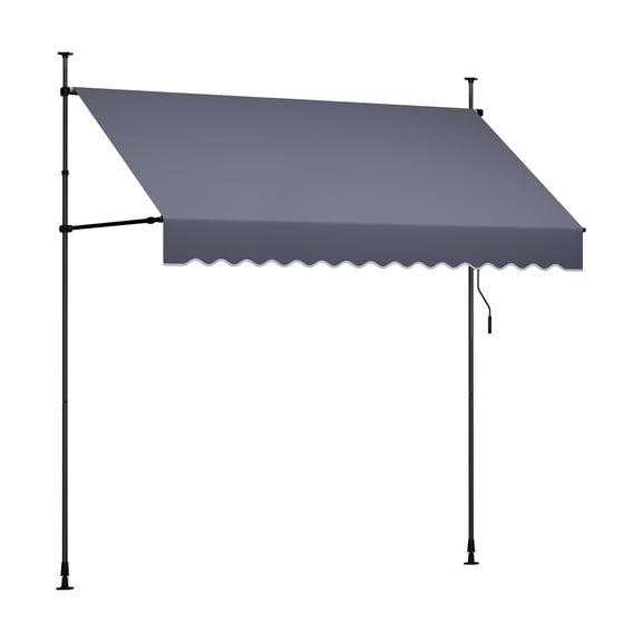 KFFKFF Manual Retractable Awning, 98" Outdoor Adjustable Sunshade Shelter, Height-Adjustable Patio Canopy with Crank Handle for Garden, Balcony, and Backyard, Dark Gray