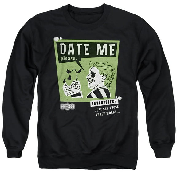 Beetlejuice Beetlejuice Date Me Unisex Adult Crewneck Sweatshirt, Black, Large