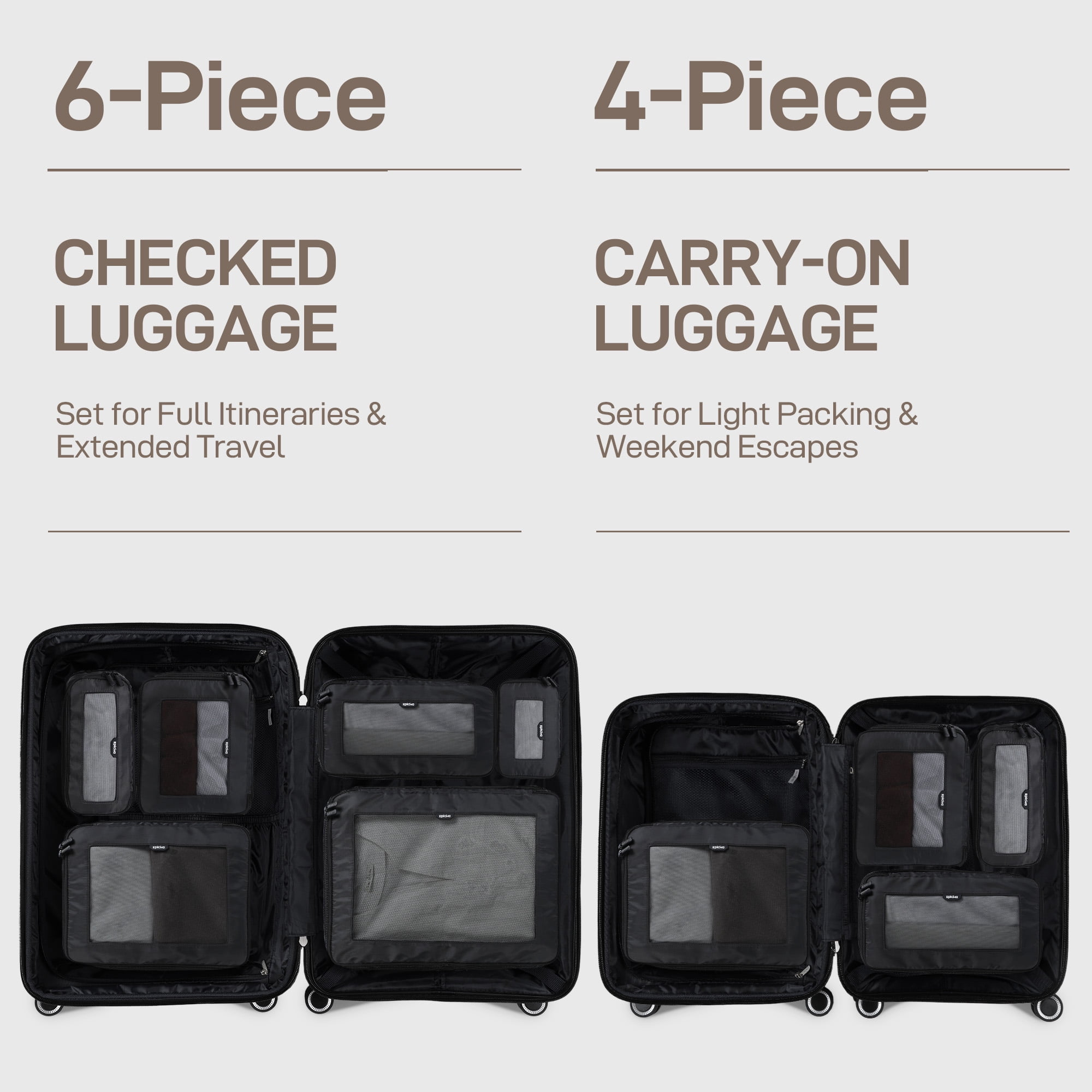 EPICKA TripCozy Compression Packing Cubes - 4 Set Durable Travel Organizer Bags with Mesh Top for Carry on (Dark Grey)