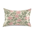 thumbnail image 3 of Haosy Satin Pillowcase for Hair and Skin Standard Cooling Silk Pillow Case with Envelope Closure Pink Peony Flowers Green Leaves 20"x40", 3 of 9