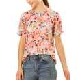 thumbnail image 3 of INSPIRE CHIC Women's Blouse Floral Ruffled Short Sleeve Ruffle Neck Casual Blouses XS White, 3 of 9