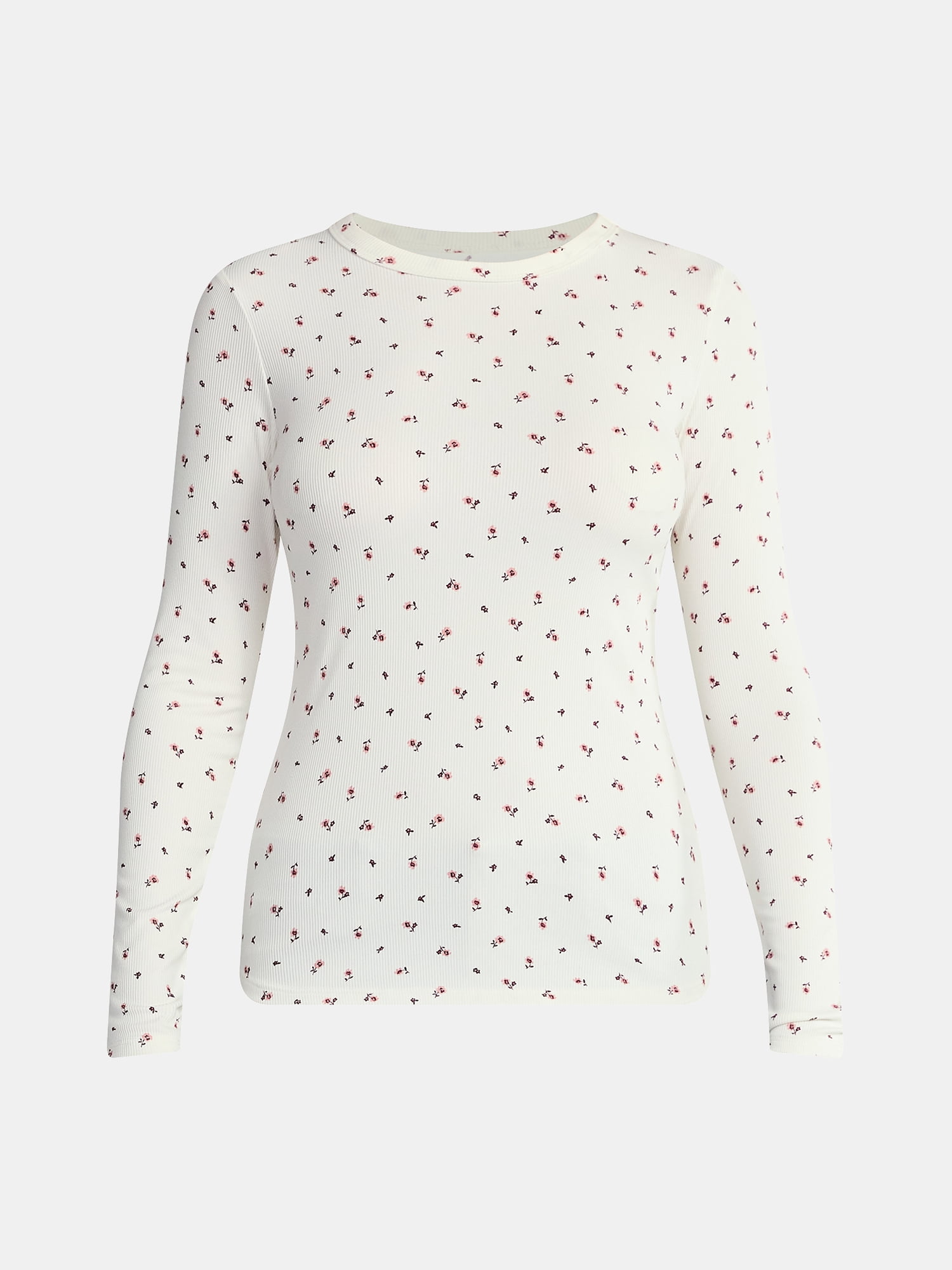 No Boundaries Ribbed Crewneck Tee with Long Sleeves, 1 or 2-Pack, Women's & Women's Plus XXS-XXL