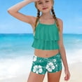 thumbnail image 2 of AHTJRT Tankini Swimsuits for Girls Solid Tank Tops and Hawaiian Style Floral Printed Bathing Shorts Summer Two Pieces Beach Swimwear with Spaghetti Straps Multicolor 10-11 Years, 2 of 8