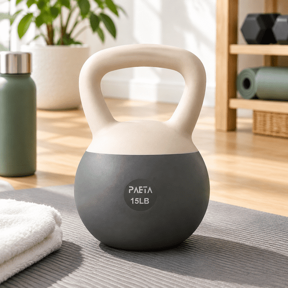Soft Kettlebell for Home Fitness, 15lbs White, Anti-slip Grip, Floor-friendly
