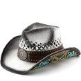thumbnail image 2 of LILIYA Western Cowboy Hat for Women, Wide Brimmed Cowgirl Headwear with Decorative Band, Classic Western Felt Hat, Breathable Adjustable Sun Protection Headwear, 2 of 8