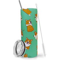 Corgi Tumbler With Lid and Straw 20 oz Insulated Dog Tumbler Stainless Steel Corgi Skinny Tumbler Water Bottle Travel Mug Wine Cups Corgi Gifts for Corgi Lovers