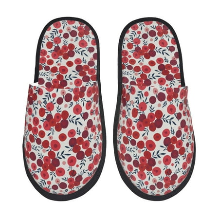 Balery Red Hawthorn Slient Indoor Furry Fleece Comfort House Shoes Soft Non-Slip Home Shoes Cotton slippers House Slippers-- Medium