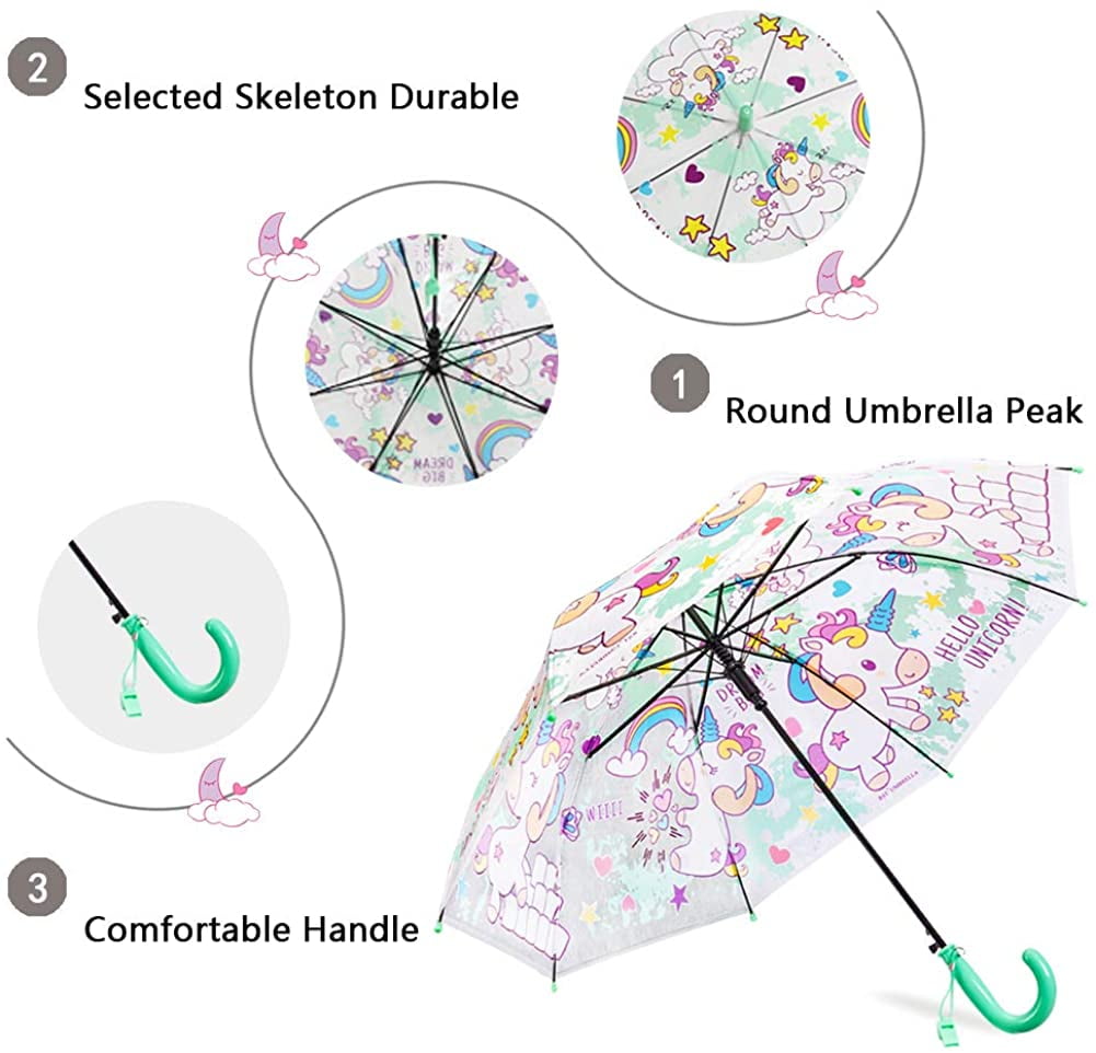 NOSUN Automatically Open Children's Unicorn Umbrella Compact Kids Umbrella Children's Windproof Umbrella for Boys and Girls blue