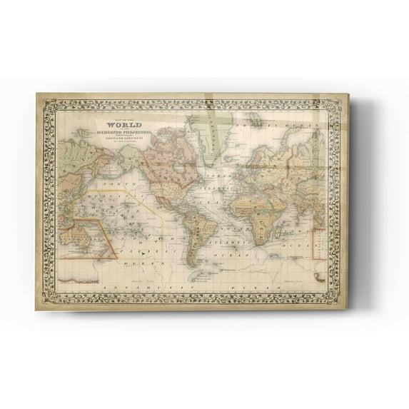 Epic Art 'Mitchell's World Map' by Mitchell Acrylic Glass Wall Art, 16"x24"
