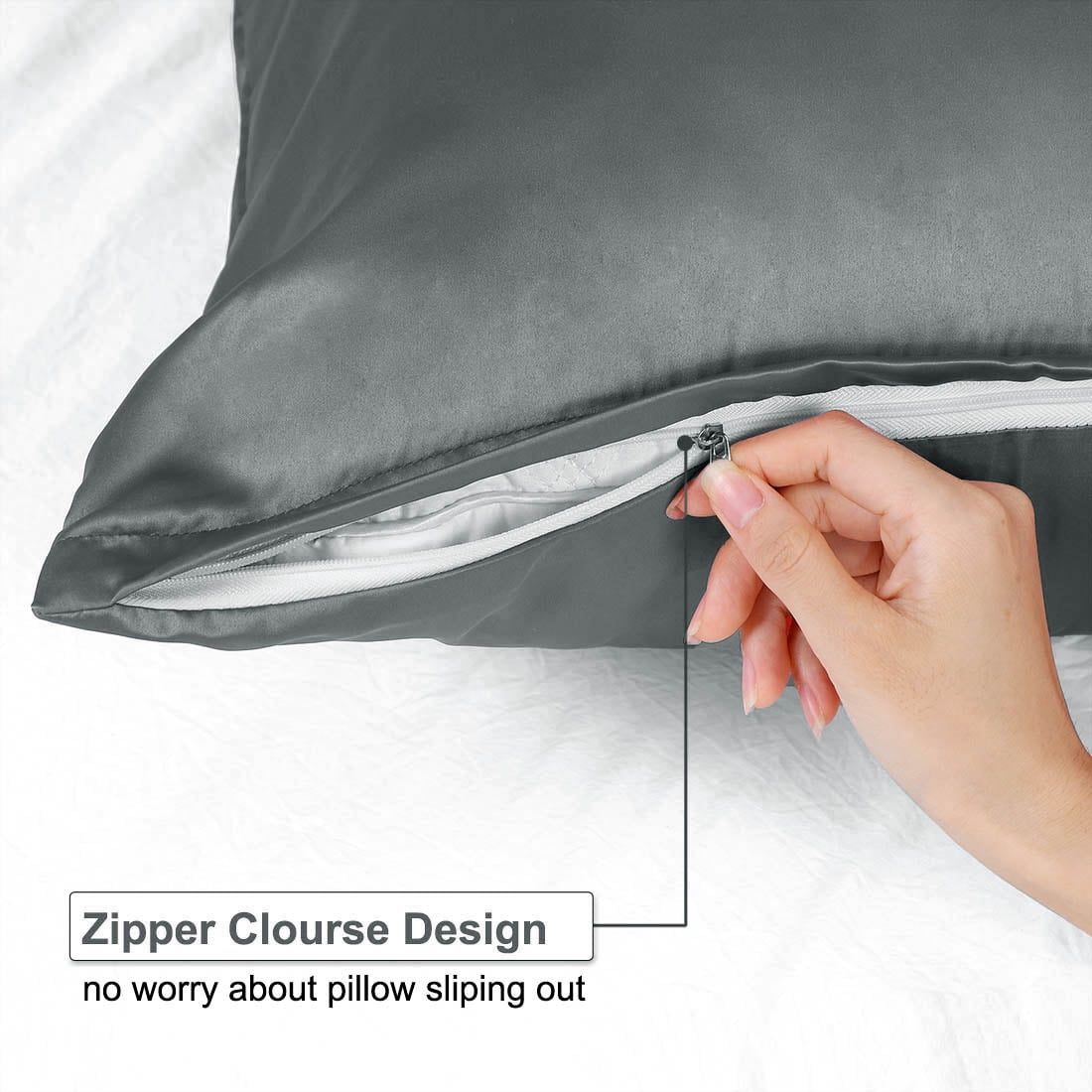 Unique Bargains 6 Pack Satin Pillowcase with Zipper, Queen, Gray
