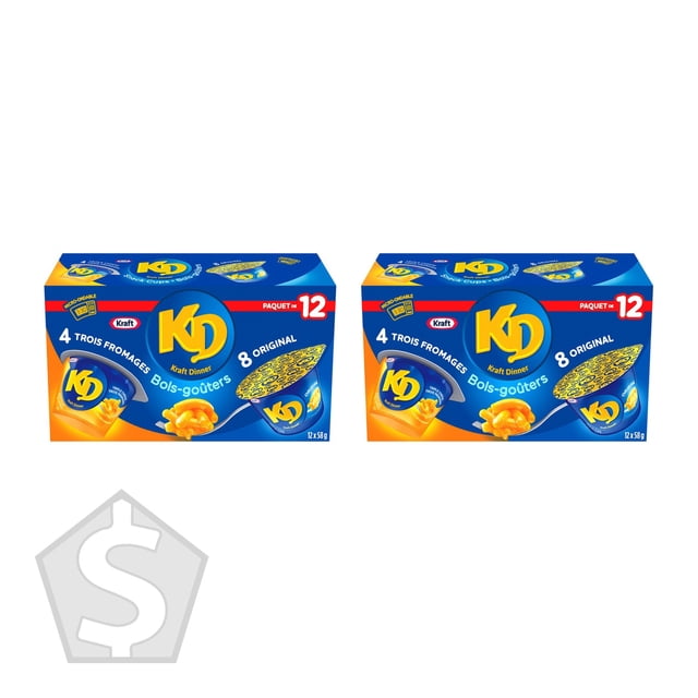 Kraft Dinner Macaroni & Cheese Snack Cups, 12 x 58 g - Pack of 2