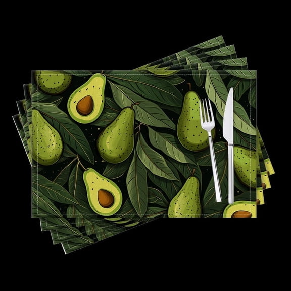 BaHomeck placemats Set of 4 Seamless Pattern Of Avocados And Green Leaves Cotton Linen rectangle Placemats for Kitchen Dining Table Indoor,Outdoor,18*12inch