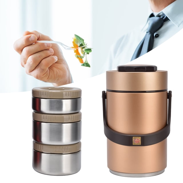 3 Layer Vacuum Insulated Stainless Steel Lunch Box, Leak Proof Food Container with Comfortable Handle