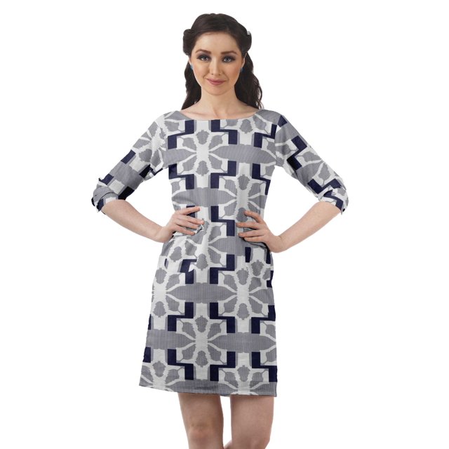 Moomaya Robes Tuniques Imprimées Femmes Fente Arrière Robe à Manches 3/4 avec Poches