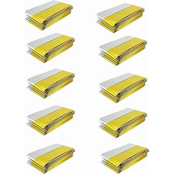 [10 Pack] 210 x 160cm Extra Large Emergency Blanket Gold Foil Waterproof Mylar Survival Blanket Heating for Camping, Hiking