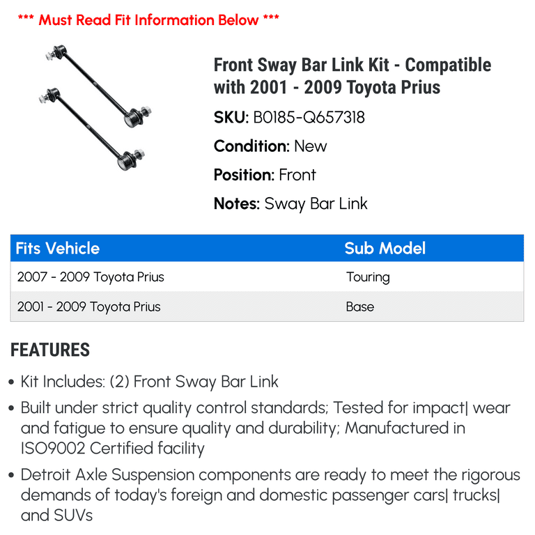 2 Front Sway Bar Links For 2001-2009 Toyota Prius – Stabilizer Links With Hardware