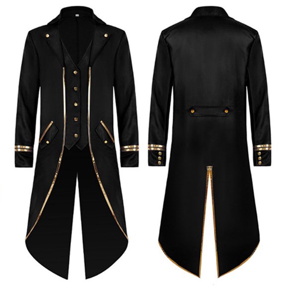 iiniim Men's Swallow-Tailed Coat Jacket Gothic Brocade Frock Uniforms Black S