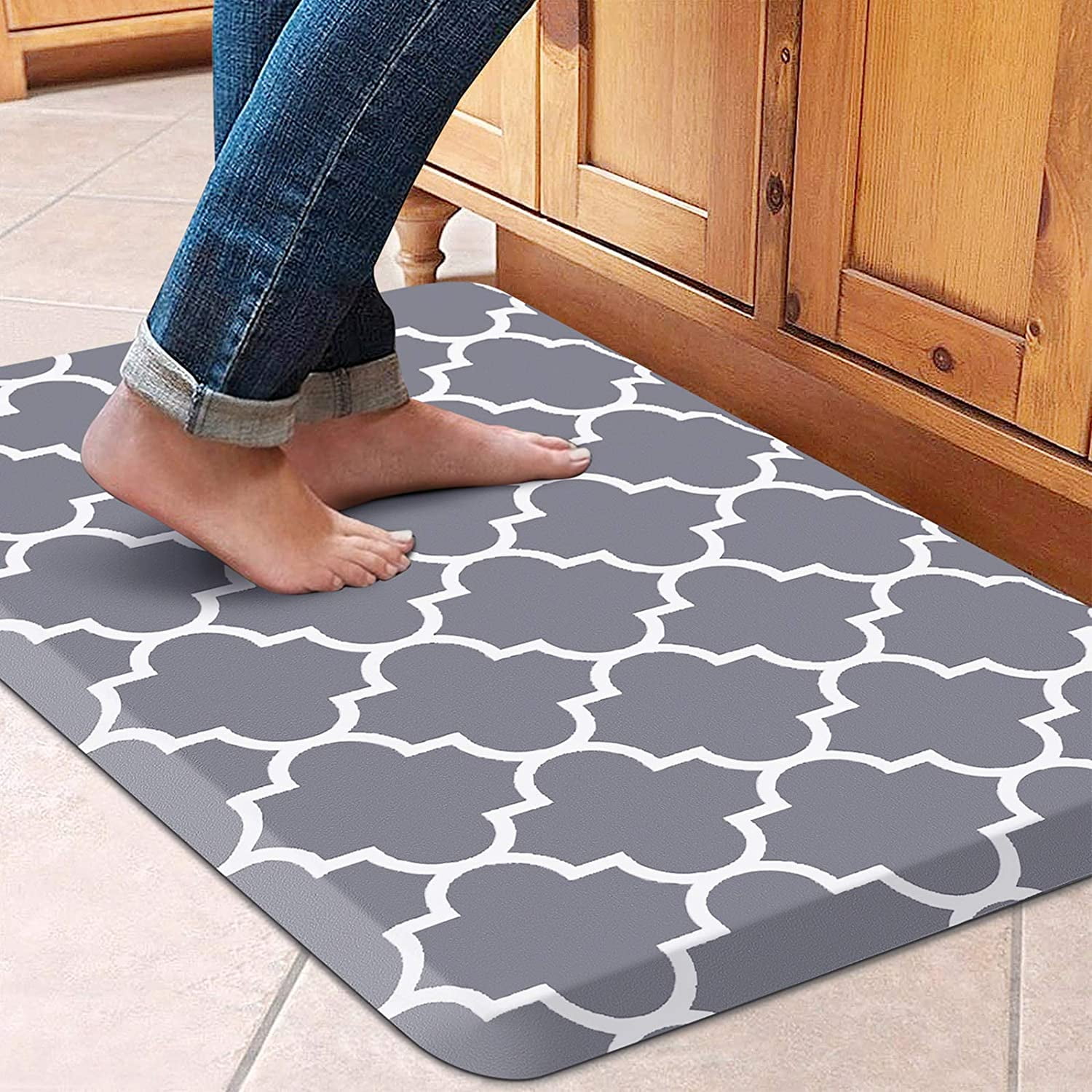 17 x 29+17 x 47, Black Diamond KIMODE Anti Fatigue Kitchen Rug Non Slip Rubber Back for Indoor Outdoor Home Office Use Waterproof PVC Leather Heavy Duty Standing Desk Mats