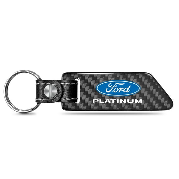 Ford Platinum Real Carbon Fiber Blade Style with Black Leather Strap Key Chain