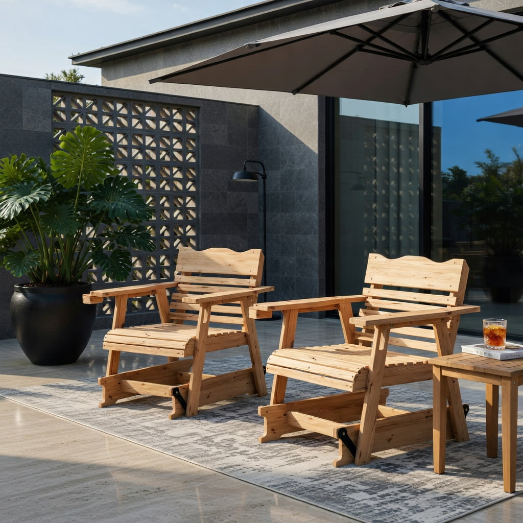 Hommoo Fir Wood Outdoor Rocking Chair with High Back Support & Extra-Wide 4.5" Armrests, Rustic Patio Seating, Natural