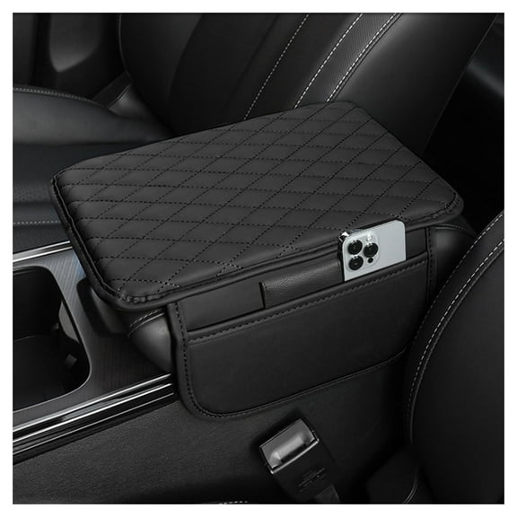 Emlimny Upgraded Car Center Console Cover,Auto Center Console Pad Microfiber Leather Car Armrest Cover Cushion with 2 Storage Bags,Car Armrest Storage Box Car Interior Accessories for Most Vehicles
