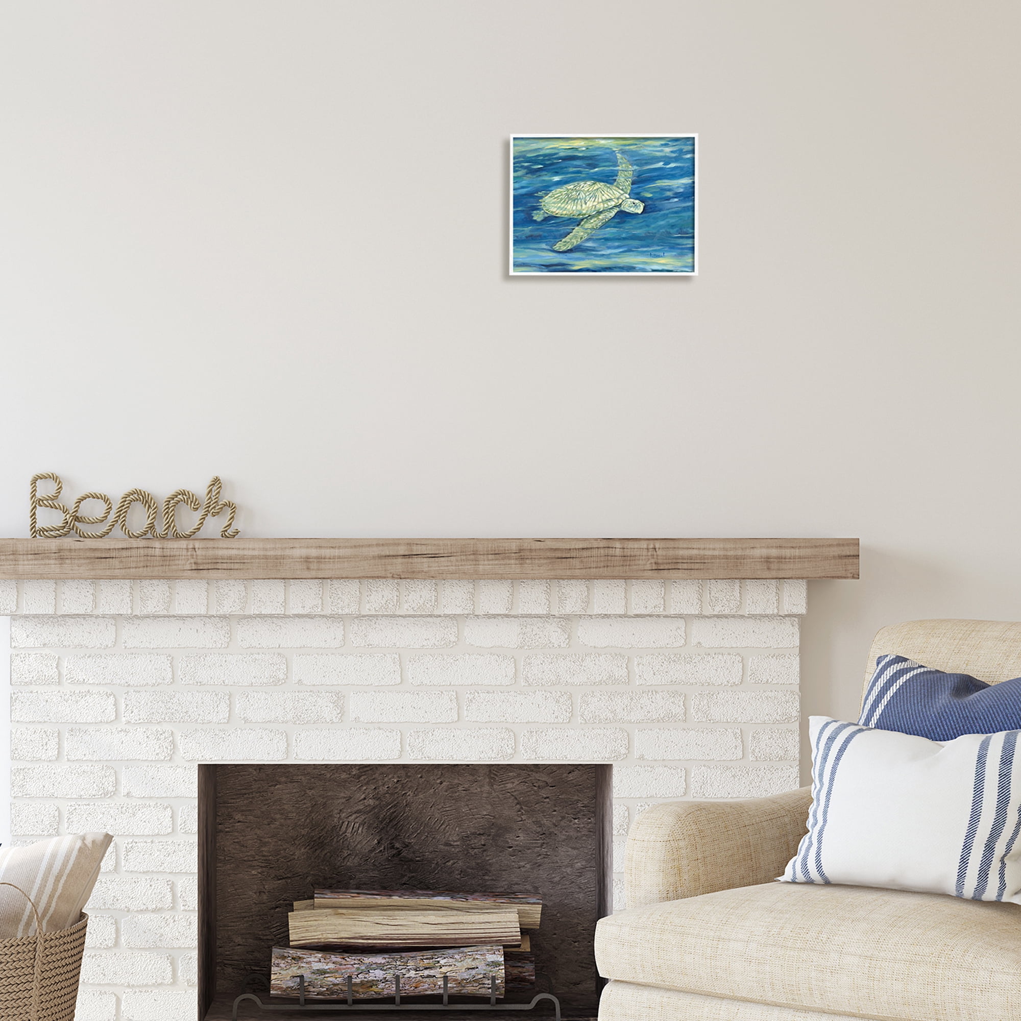 Stupell Industries Turtle Underwater Painting Animals & Insects Painting White Framed Art Print Wall Art, 14 x 11