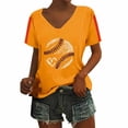 thumbnail image 2 of Women's Short Sleeve T-shirt Women'S Baseball Festival Solid Color Baseball Printed V Neck Short Sleeved Top,Orange Women's Short sleeve T-shirt S, 2 of 6