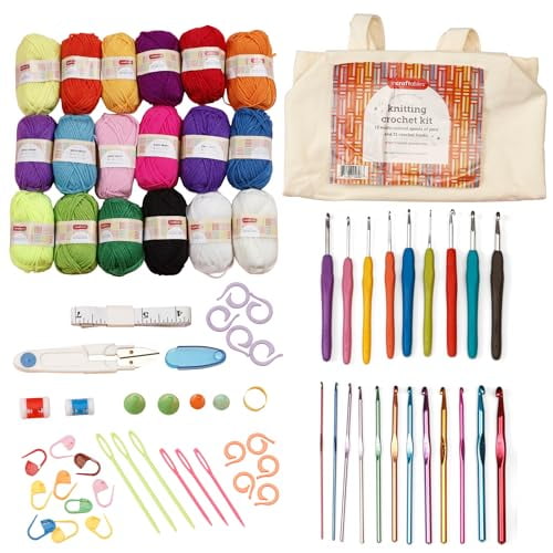 Crochet Kit for Beginners – 85 Piece Beginner Crochet Kit for Adults & Kids with Yarn,Hooks,Accessories & Bonus Tote Bag Organizer – Learn to Crochet with Complete Starter Set