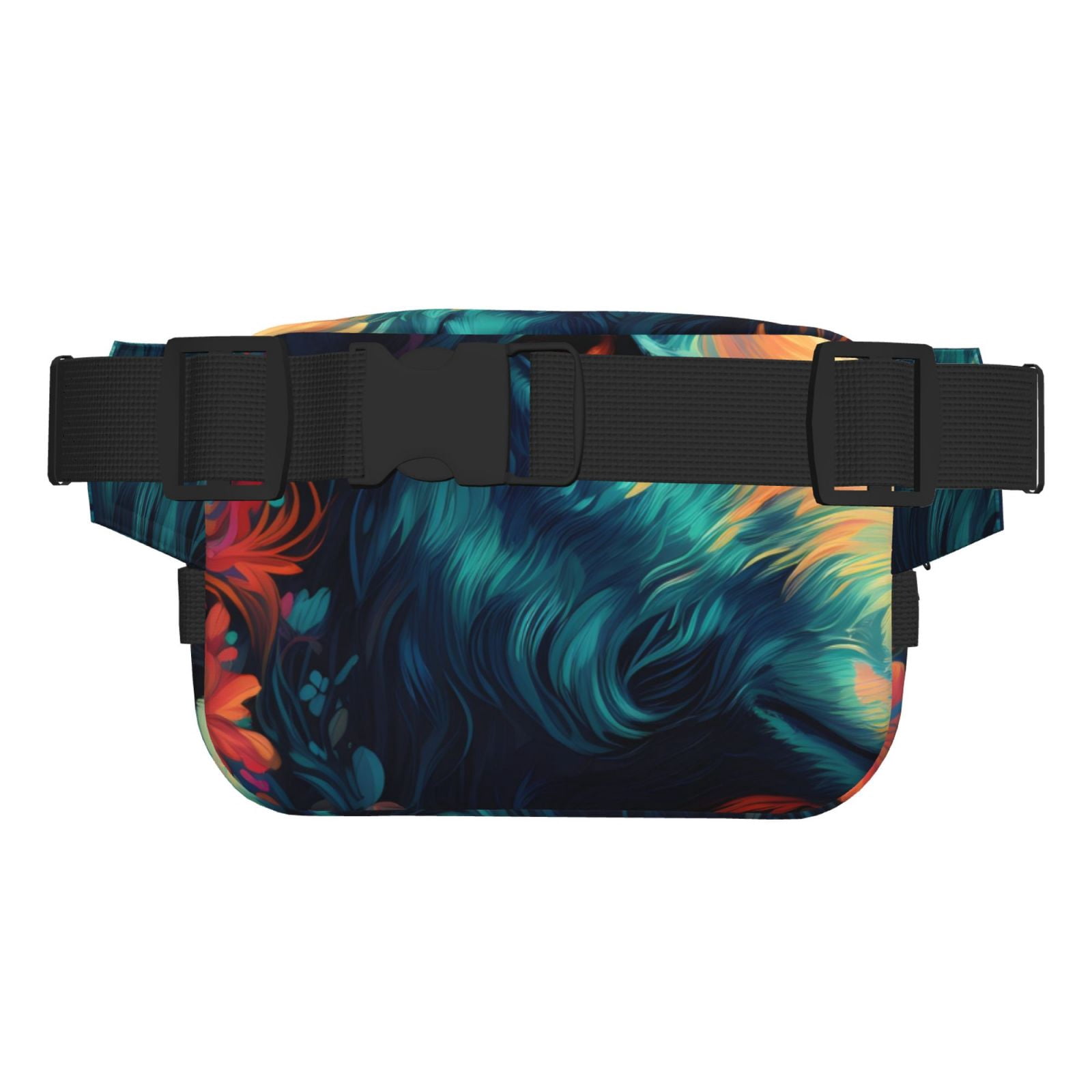 Picia Colorful Flower Goat Print Square Double-Layer Waist Bag Mini Adjustable Waist Belt Bag Exercise Running Travel Hiking