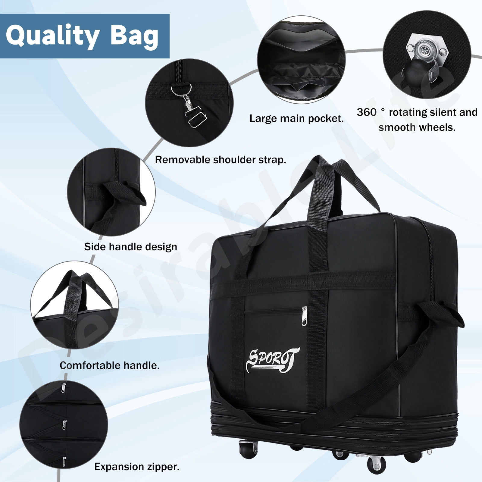 Desirable Life 32in 3 Layer Expandable Suitcase Bag Collapsible Rolling Wheeled Duffle Bag Large for Home Storage Cargo Travel Business Moving Luggage