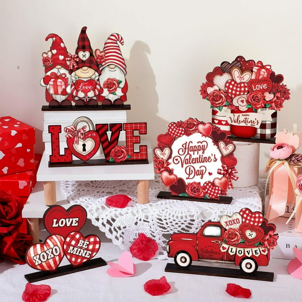 Juego de Decoración de 6 Piezas para San Valentín, Decoración para El Hogar, Sala de Estar, Escritorio, Regalo de San Valentín