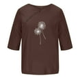 thumbnail image 4 of OKBOP Brown Casual Tops for Women 3/4 Sleeve Floral Cotton and Linen Crew Neck T-Shirts Womens Shirts, 4 of 4