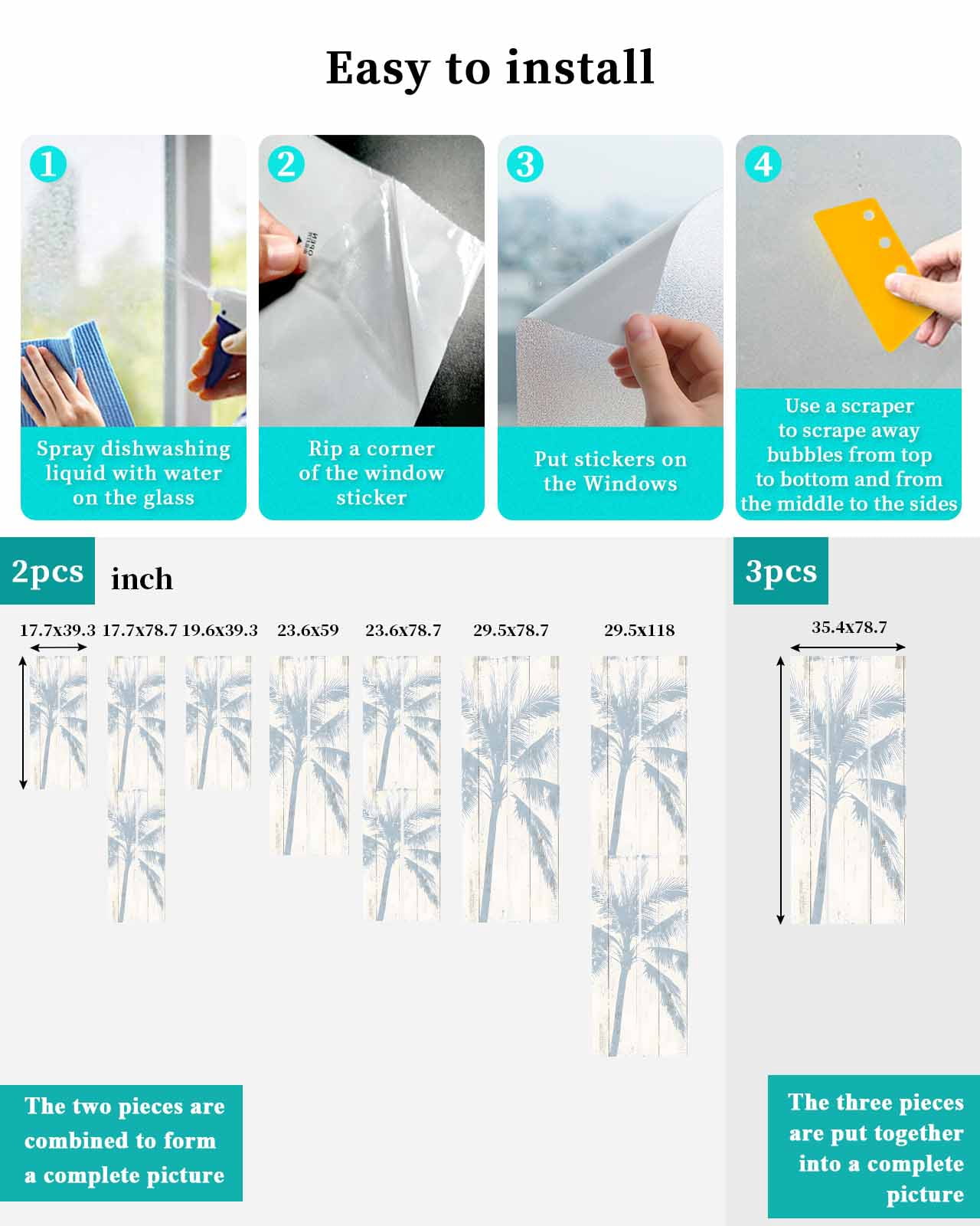 Window Privacy Film Summer Palm Tree Stained Glass Window Film Decorative Sun Block Window Cover Farmhouse Botanical Tropical Plants Window Clings Static Adhesive Sticker for Bathroom 29.5"x78.7"