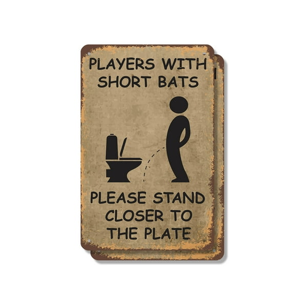 Players with Short Bats Stand Closer to Plate (2 Pack) 7 Inch x 10 Inch Metal Sign Novelty Aluminum Durable UV Protected Perfect for Sports Fields Dugouts Fun Gift for Coaches Crafted