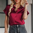thumbnail image 4 of Raeneomay Button Down Shirts for Women Women's Summer Lace Sleeve Tops Solid Color Splice Short Sleeve V-Neck Shirt, 4 of 5