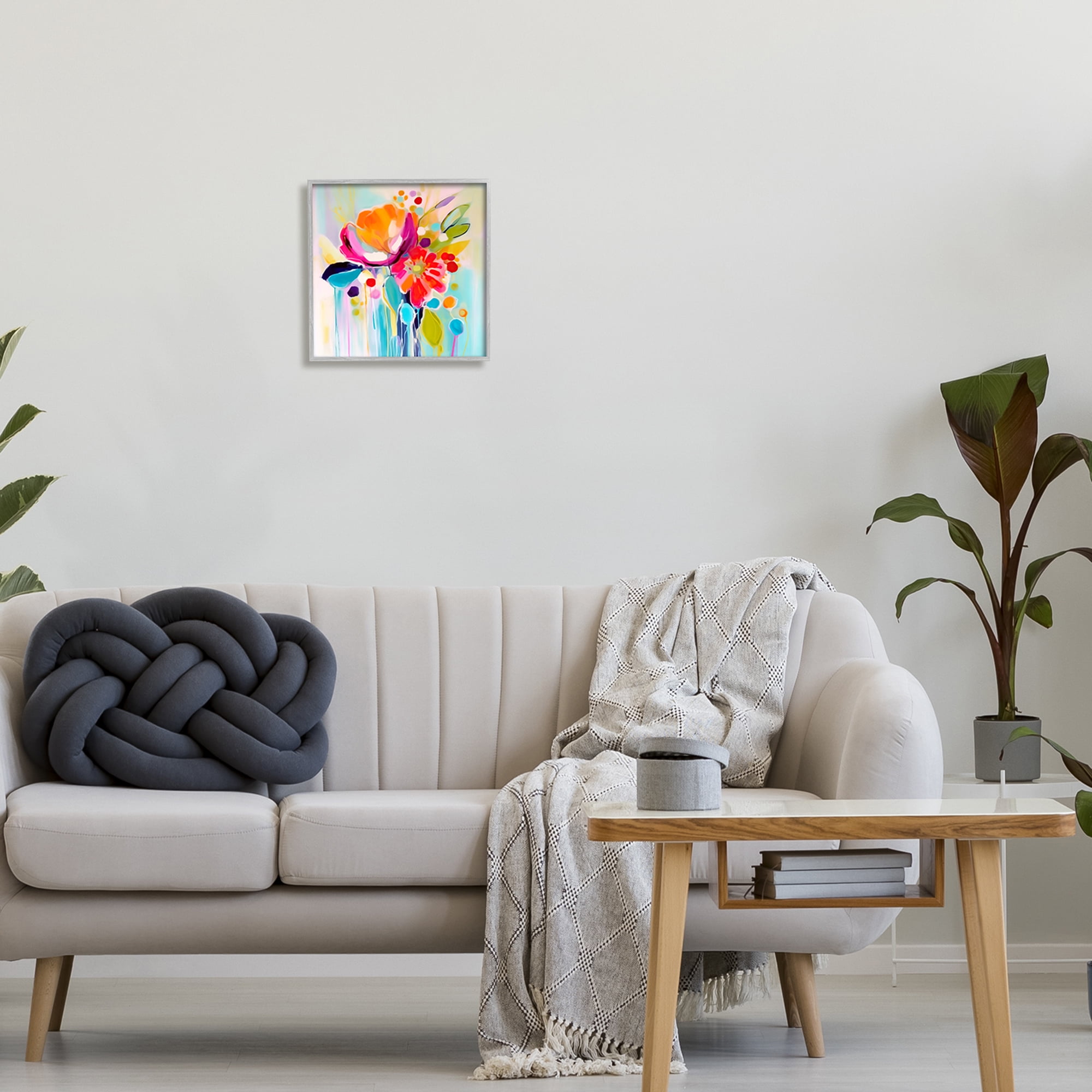 Stupell Industries Paint Drip Florals Botanical & Floral Painting Gray Framed Art Print Wall Art, 12 x 12