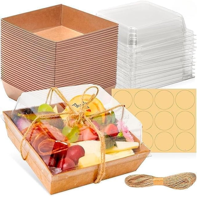 U Chef Paquete de 50 Mini Cajas para Postres y Comida 12.7 cm, Envases para Pastel, Rebanada, Galletas, Cajas para Panadería con Tapa Transparente y A Prueba de Grasa, Alternativa a Envase
