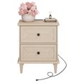 thumbnail image 4 of WAMPAT Farmhouse End Table with Charging Station, Rustic 2-Drawer Nightstand,Beige, 4 of 5