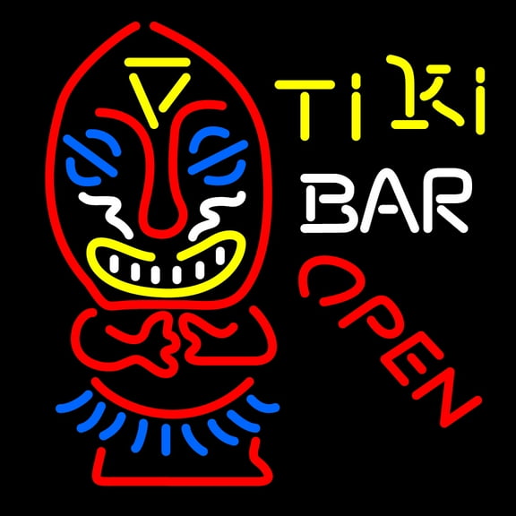 Tiki Bar Open Palm Tree Bamboo Hut LED Neon Sign 24 x 24 - inches, Clear Edge Cut Acrylic Backing, with Dimmer - Bright and Premium built indoor LED Neon Sign for Bar decor.