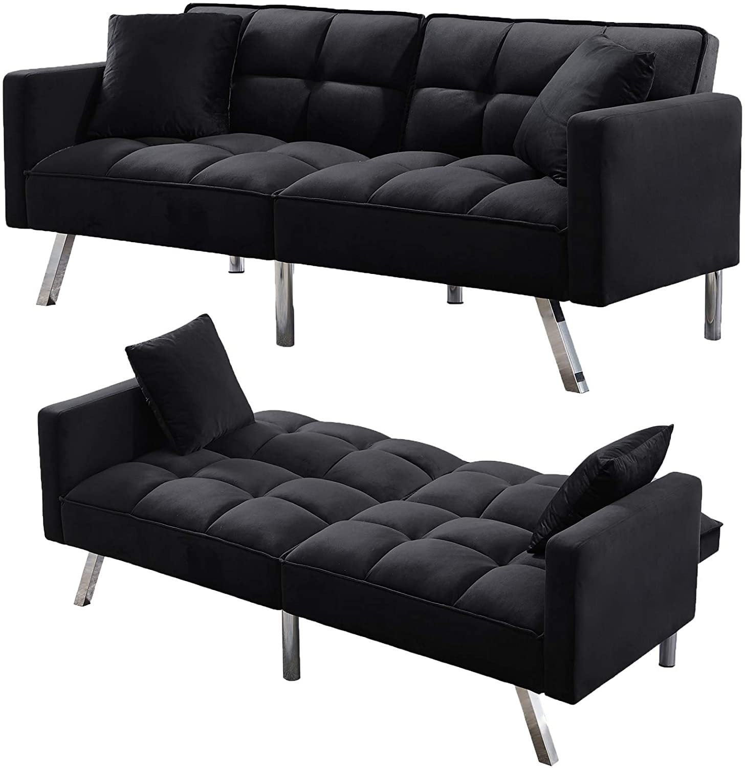 Modern Loveseat Futon Sofa Bed Sleeper Convertible Recliner Tufted Lounger Twin 
