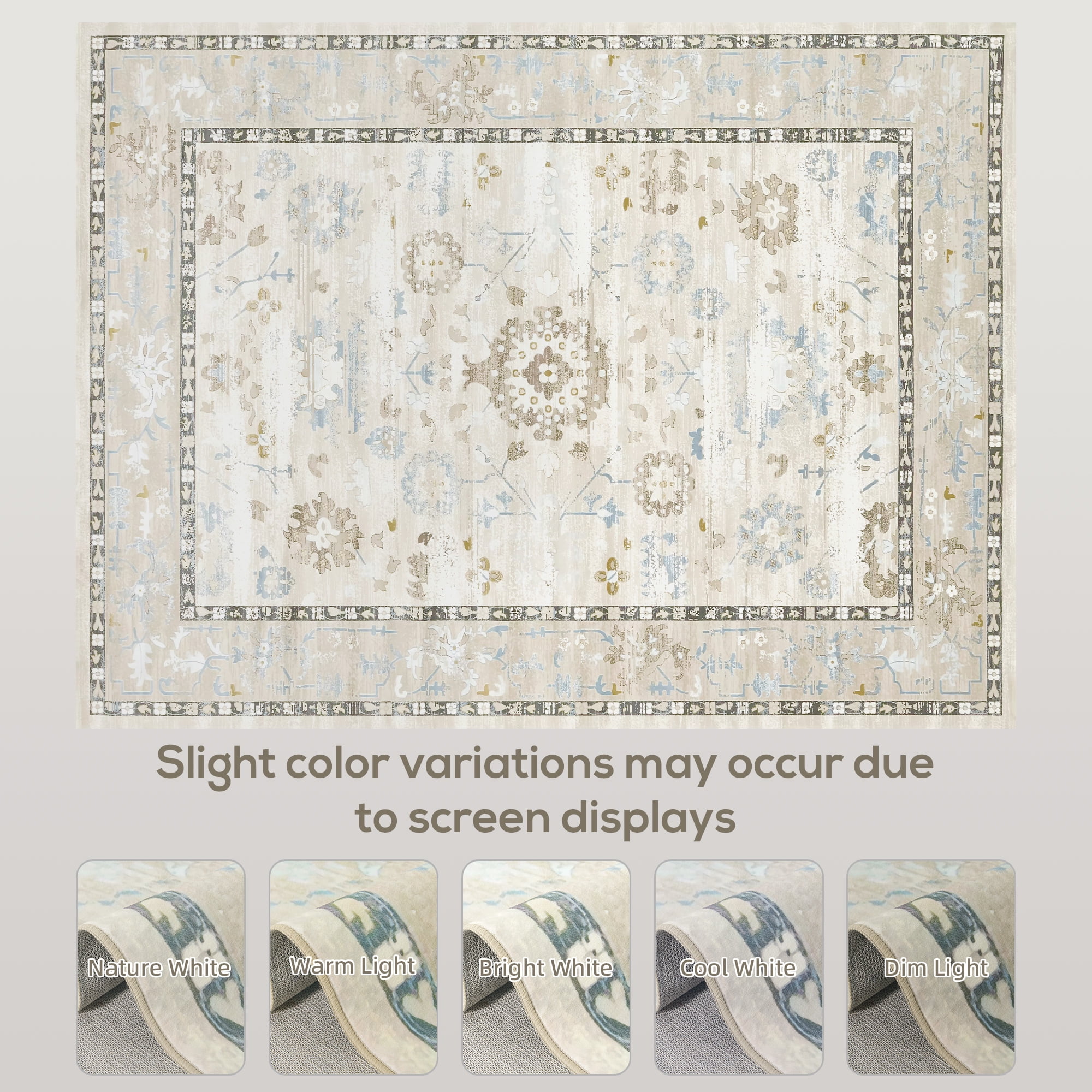 HOMCOM 6x9 Area Rug, Boho Machine Washable Area Rug for High Traffic Areas in Living Room, Bedroom, Dining Room, Kitchen, Blue