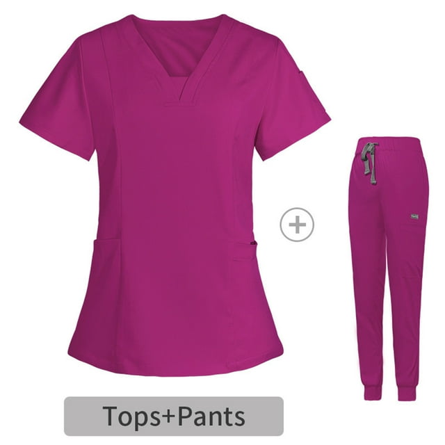 LSLJS Ensemble de Vêtements de Travail Protecteurs à Manches Courtes avec Poche et Col en V pour Femmes, Plus Blouses pour Femmes