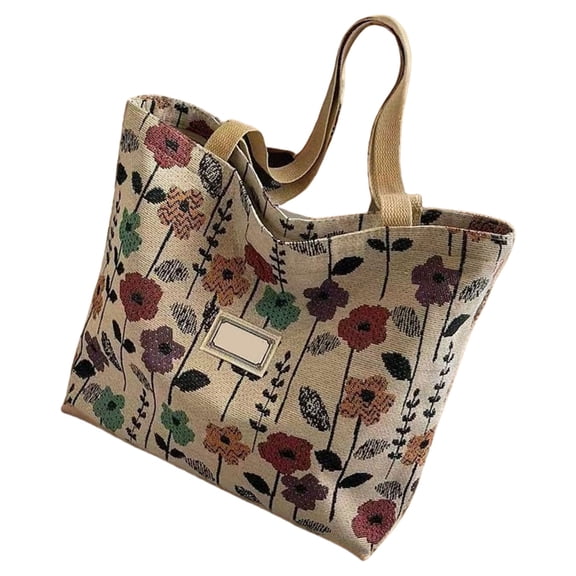 Large Capacity Canvas Toted Bag Reusable Grocery Cloth Bag Floral Print Shoulder Bags for Travel Shopping Work Beach