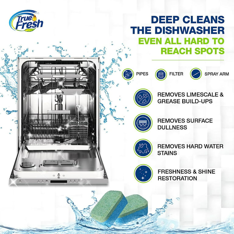 True Fresh Dishwasher Cleaner and Deodorizer Tablets 18-Pack of 20g Deep Cleaning - Heavy Duty Degreaser Dish Washer Clean Pods Formulated to Smelly