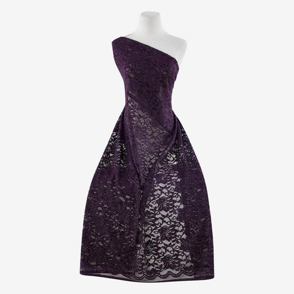 Zelouf Stretch Lace With Scallop With Mini Glitter  , Sewing, DIY, Crafts Fabric by the Yard, Plumstone, 3 Yard