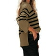 thumbnail image 4 of Langwyqu Striped Print Turtleneck Oversize Loose Knit Pullover Side Split Sweater, 4 of 4
