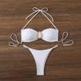 thumbnail image 2 of Sevevn Women's Bandeau Bikini Set Halter Metal Decor Thong Two Piece Swimsuit White S, 2 of 3